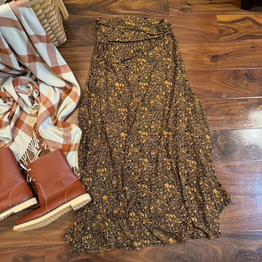 LuLaRoe A-Line Skirt with Black and Gold Floral Design